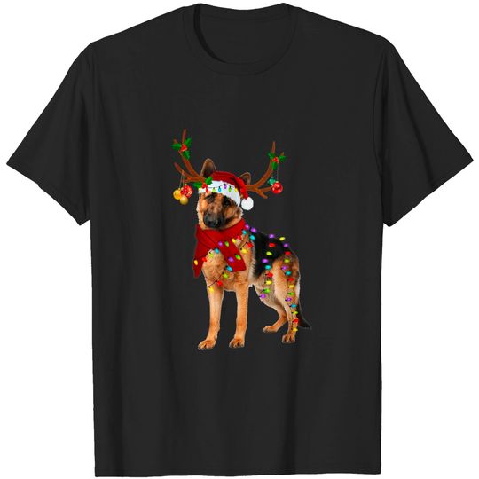 Discover Santa German Shepherd Reindeer Light Christmas T-Shirt