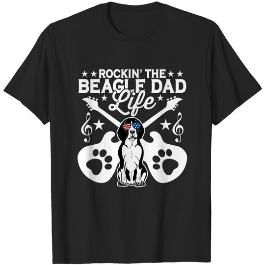 Discover Rockin The Beagle Dad Life Dog Lover Guitar - Beagle Dad - T-Shirt