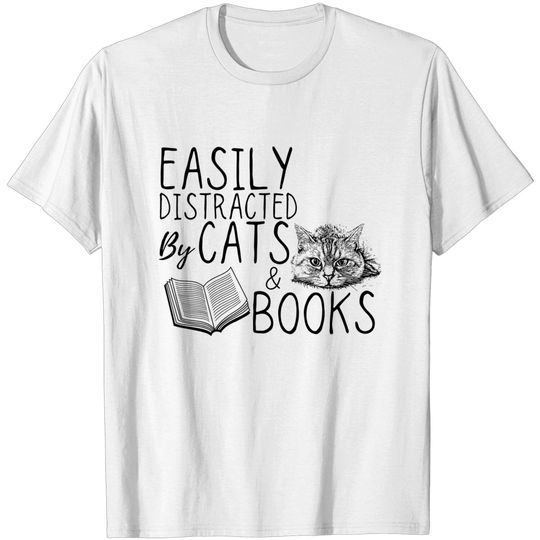 Discover Funny Cat Easily distracted by cats and books Cat T-Shirt