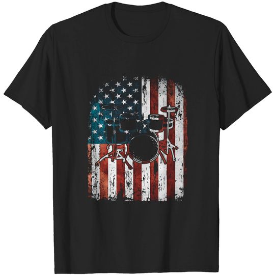 Discover Vintage Drum Drummer USA Flag - Drummer - T-Shirt