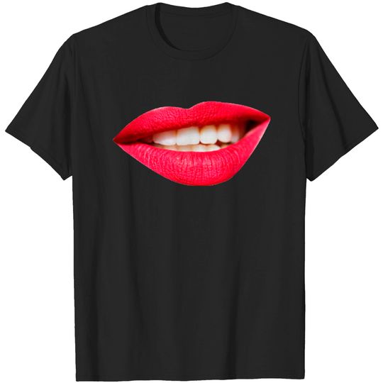 Discover Funny Woman Mouth With Red Lips - White Teeth Awesome Laugh - Women Mouth Mask - T-Shirt