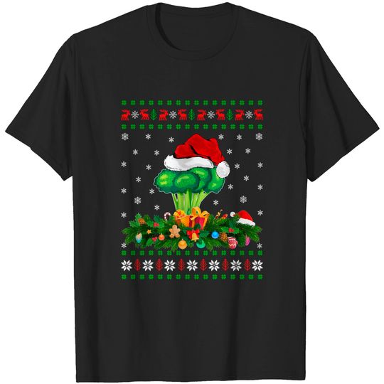 Discover Broccoli Xmas Santa Hat Ugly Broccoli Christmas T-Shirt