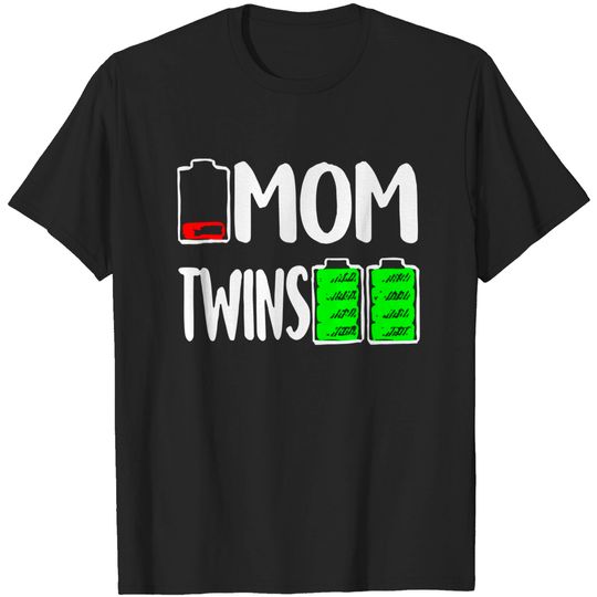 Discover Mom Of Twins Mothers Day Twin Mama Mom Squared Low Battery T-Shirt