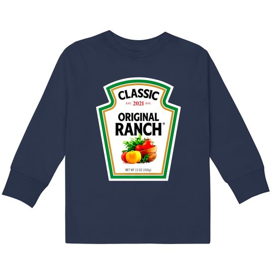 Discover Mustard Bottle Kids Long Sleeve T-Shirts Ranch Sauce Green Salad Dressing Halloween Costume Matching