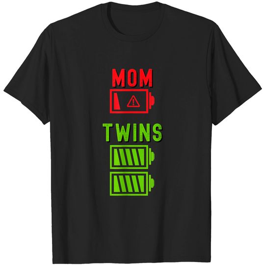 Discover Funny Twin Mom Shirt Meme Tired Twin Mom Low Battery Charge T-Shirt