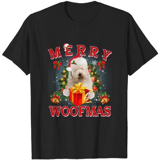 Discover Merry Woofmas Old English Sheepdog Christmas Ornaments T-Shirt