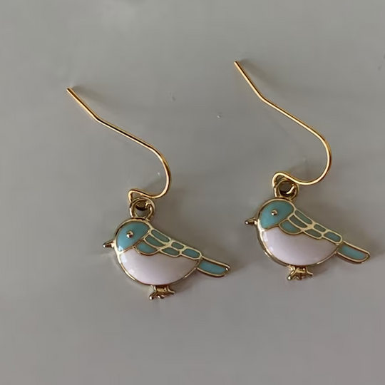 Discover Handmade earrings, Blue Bird Gold Enamel Earrings
