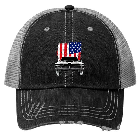 Discover 1969 Mercury Cougar Front Grill View Silhouette Print Trucker Hats