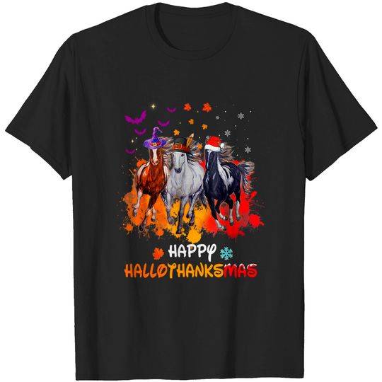 Discover Horse Halloween And Merry Christmas Happy Hallothanksmas T-Shirt