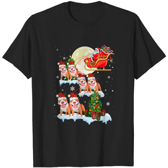 Discover Pitbull Reindeer Christmas Santa Riding Dog Pajamas T-Shirt