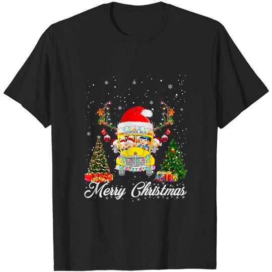 Discover School Bus Driver Merry Christmas Lights Pajamas X-mas Gift T-Shirt