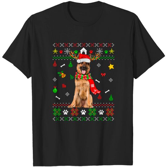 Discover Ugly Sweater Christmas German Shepherd Dog Puppy Xmas Pajama T-Shirt