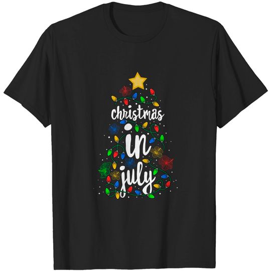Discover Christmas In July Colorful Xmas Tree Lights Hawaii Summer T-Shirt