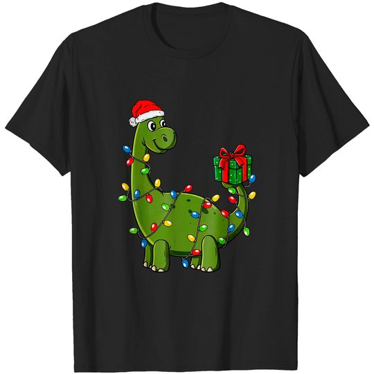 Discover Christmas Dinosaur With Lights Funny T-Shirt