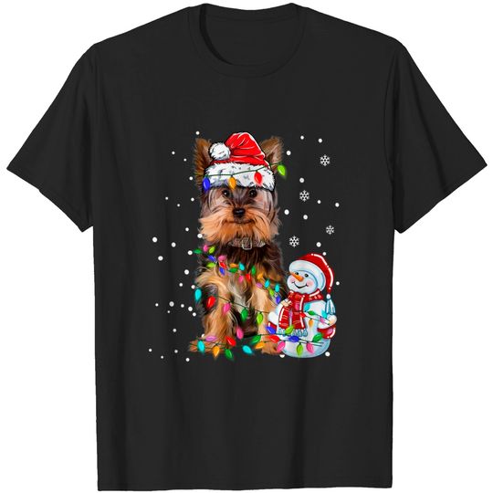 Discover Yorkshire Terrier Christmas Santa Hat Xmas Lights Yorkie Dog T-Shirt