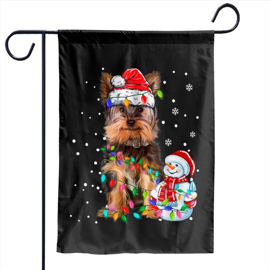Discover Yorkshire Terrier Christmas Santa Hat Xmas Lights Yorkie Dog Garden Flags