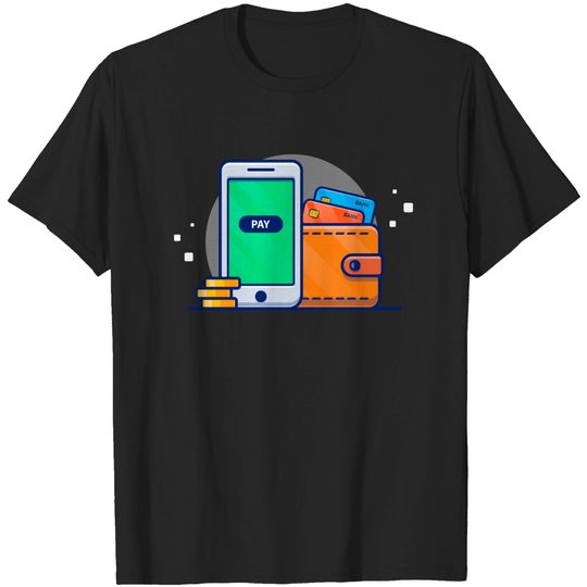Discover Hand Phone, wallet, Card, And Stack Of Gold Coin Cartoon - Wallet - T-Shirt