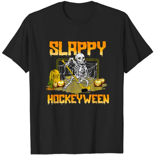 Discover Hockey Slappy Hockeyween Skeleton Halloween T-shirt