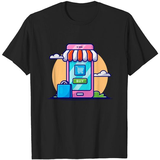Discover Online Shopping Cartoon Vector Icon Illustration - Shop - T-Shirt