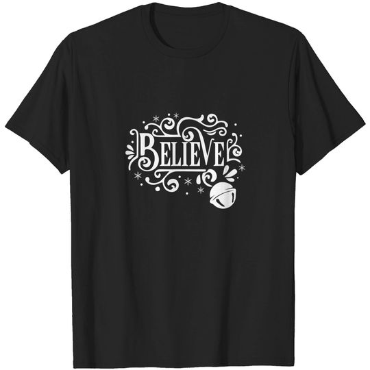 Discover Believe Christmas Merry Xmas Vibe Snowflakes Jingle Bell T-Shirt