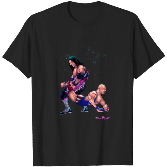 Discover Bret Hart VS Kurt Angle wrestling Dream match original art - Bret Hart - T-Shirt