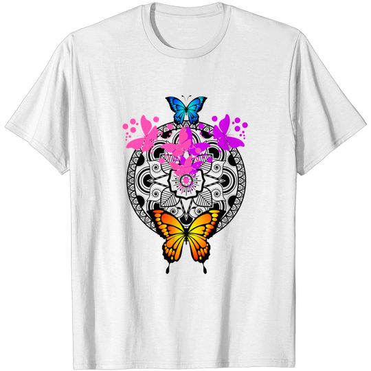 Discover Colorful Butterflies Pattern - Rainbow Butterfly - T-Shirt