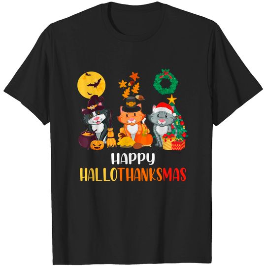 Discover Cat Halloween Christmas Happy Thanksgiving T-Shirt