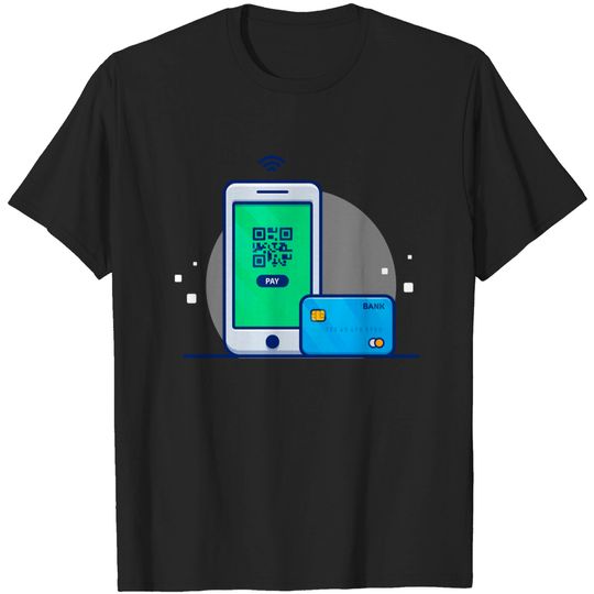 Discover Handphone With payment Application Bar Code And Bank Card Cartoon - Handphone - T-Shirt