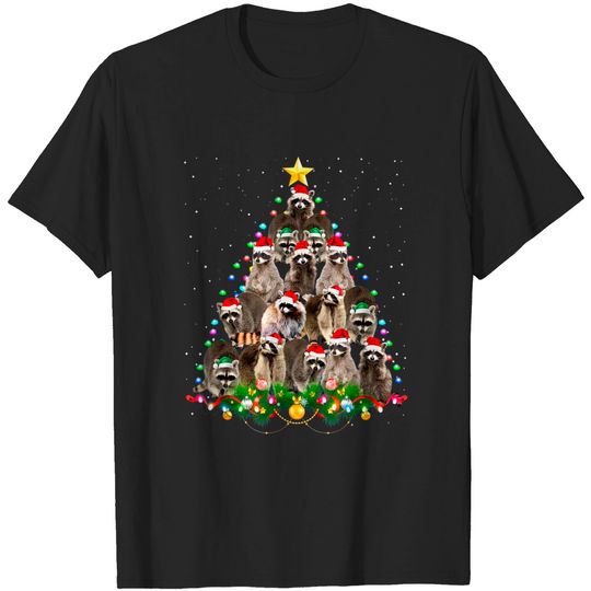 Discover Raccoon Christmas Tree Lights Pajama Racoon Lover Xmas T-Shirt