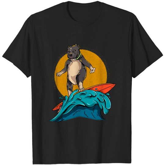 Discover Surfing Pitbull  Hawaiian Pit Bull Dog Surfer T Shirt