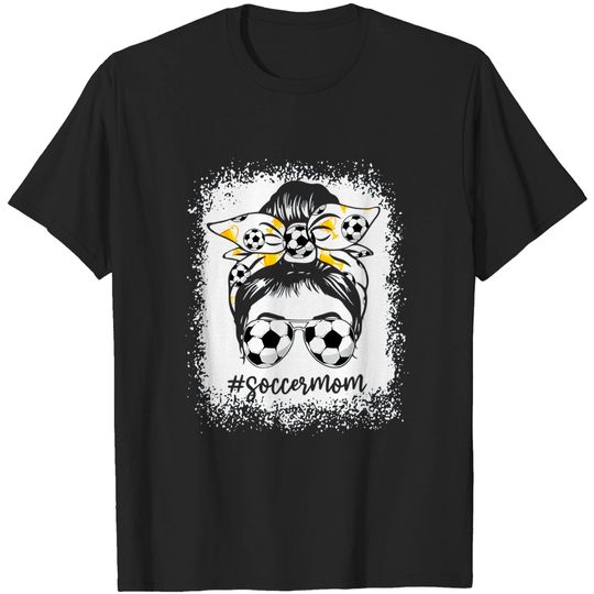 Discover Women Bleached Soccer Mom Messy Bun Soccer Lover T-Shirt