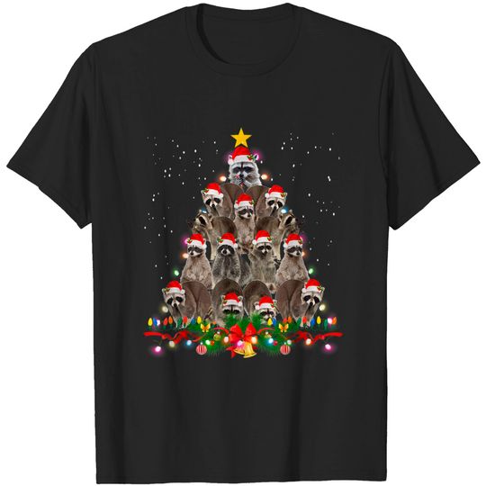 Discover Raccoon Christmas Tree Lights Pajama Racoon Lover Xmas T-Shirt