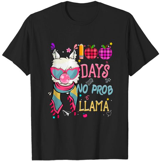 Discover Happy 100 Days of School No Prob Llama Alpaca Gift For Girl or Little Girl - 100 Days Of School No Probllama Llama - T-Shirt