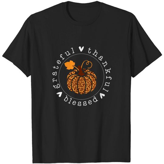 Discover Grateful Thankful & Blessed Leopard Pumpkin Thanksgiving T-Shirt