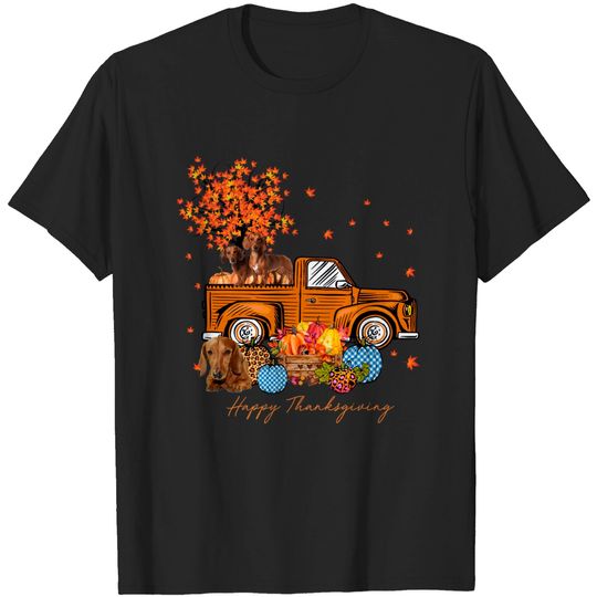Discover Dachshund Pumpkins Truck Leaf Autumn Fall Thanksgiving T-Shirt