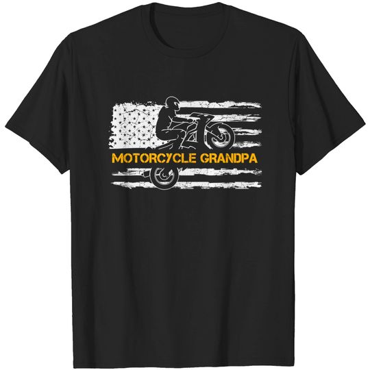 Discover American Flag Proud Motorcycle Dirt Bike Grandpa Silhouette T-Shirt