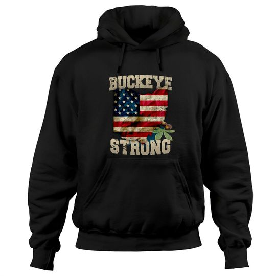 Discover Ohio Buckeye Strong Ohio USA Flag Overlay Hoodie