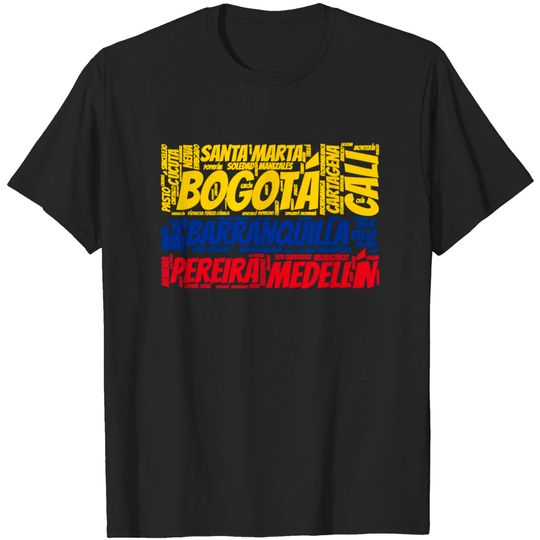 Discover Colombia Flag with City Names Word Art T-Shirt