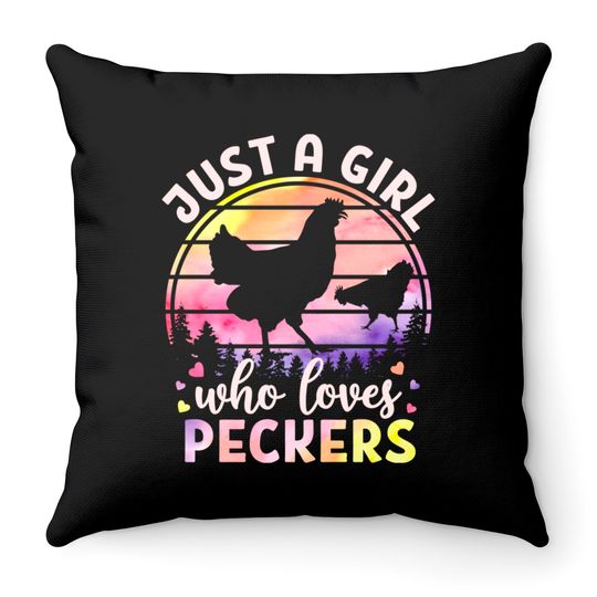 Discover Just A Girl Who Loves Peckers Watercolor Chicken Lovers Pullover Throw Pillows