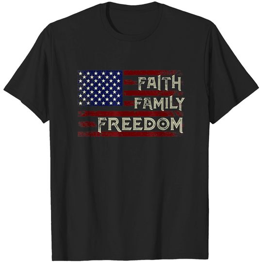 Discover Faith Family Freedom American Flag Gift T-Shirt