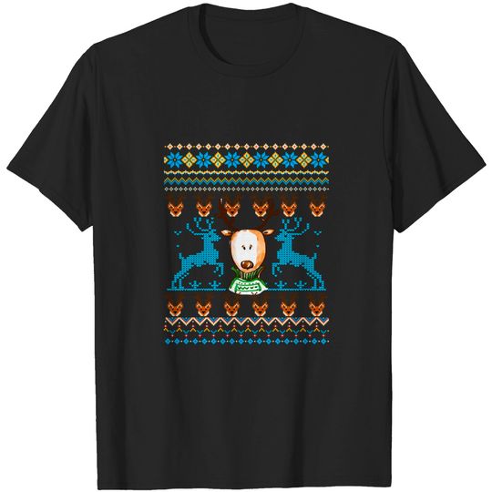 Discover Ugly Sweater Style Reindeer Print - Ugly Sweater - T-Shirt