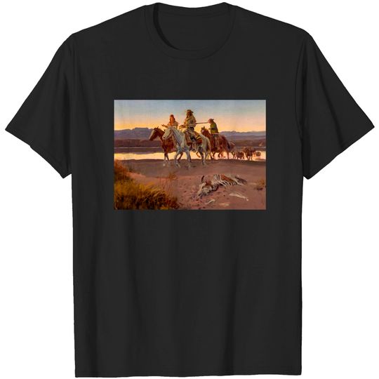 Discover "Carson's Men" Western Art by Charles M Russell - Wild West Kit Carson Prairie Horses - T-Shirt