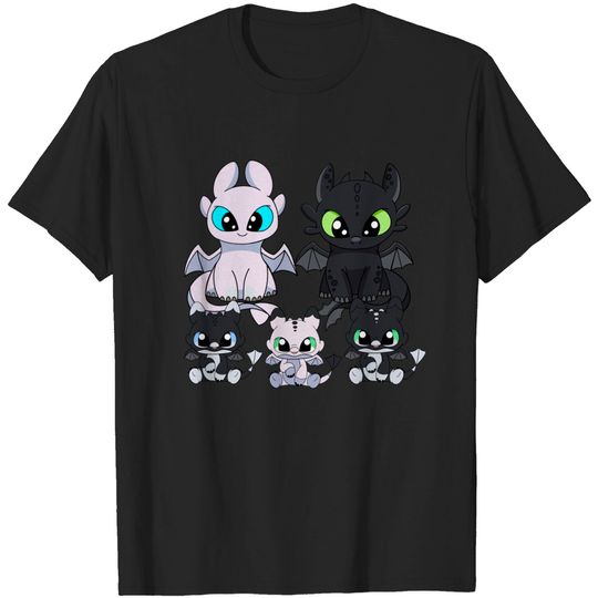 Discover Family dragons, how to train your dragon Toothless & Light fury, night fury babies - How To Train Your Dragon Toothless - T-Shirt