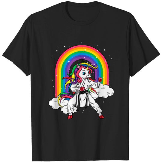 Discover Karate Girl T-Shirt Rainbow Unicorn Karate Taekwondo