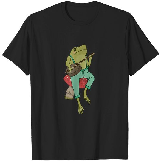 Discover Cottagecore Frog - Cute Frog Playing Banjo on Mushroom T-Shirt