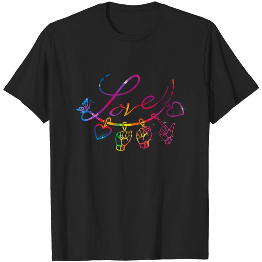 Discover American Sign Language ASL Love Keychain Rainbow Tie Dye T-Shirt