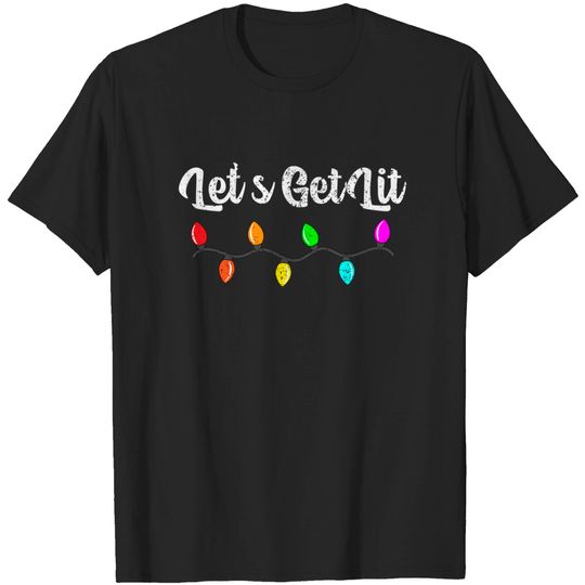 Discover Let's Get Lit Christmas Lights Funny Drinking Vintage Gift T-Shirt