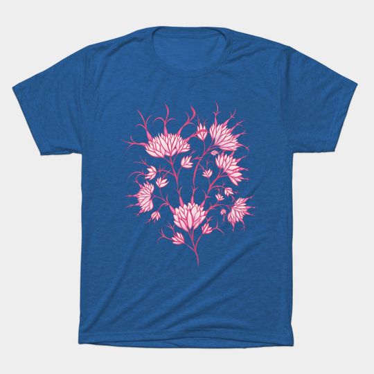 Discover Pink Flowers On Dark Purple Decorative Floral - Decorative - T-Shirt