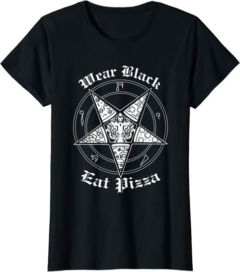 Discover Wear Black Eat Pizza Satan Sigil Baphomet Pentagram T-Shirt