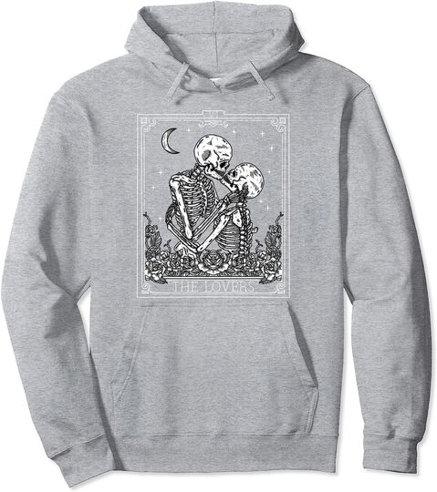 Discover Tarot Card Hoodie The Lovers Vintage Tarot Card Astrology Skull Horror Occult